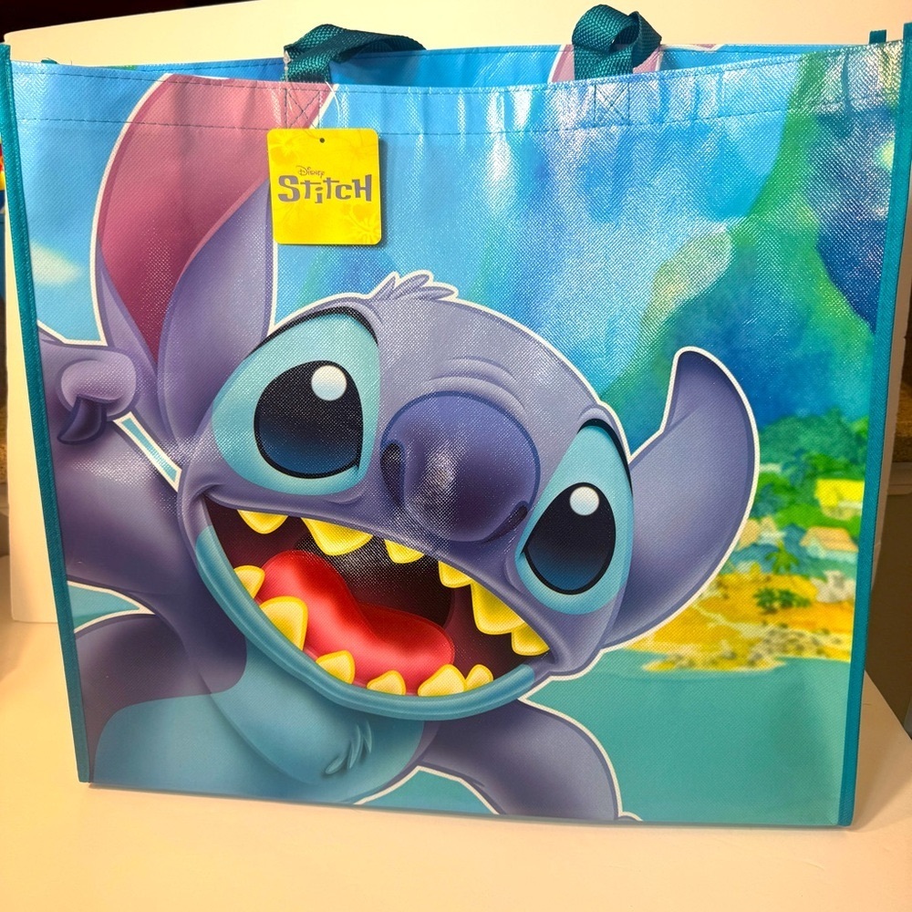 NWT. Disney Stitch Blue Tote. Reusable plastic Tote Bag.